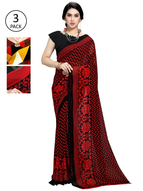 

KALINI Set of 3 Printed Sarees, Yellow
