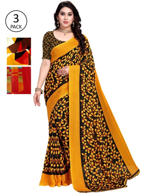

KALINI Pack Of 3 Multicoloured Printed Sarees, Yellow