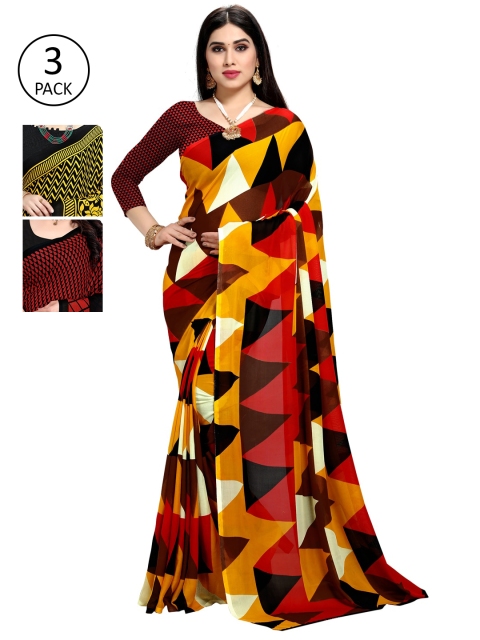 

KALINI Women Pack Of 3 Printed Saree, Black