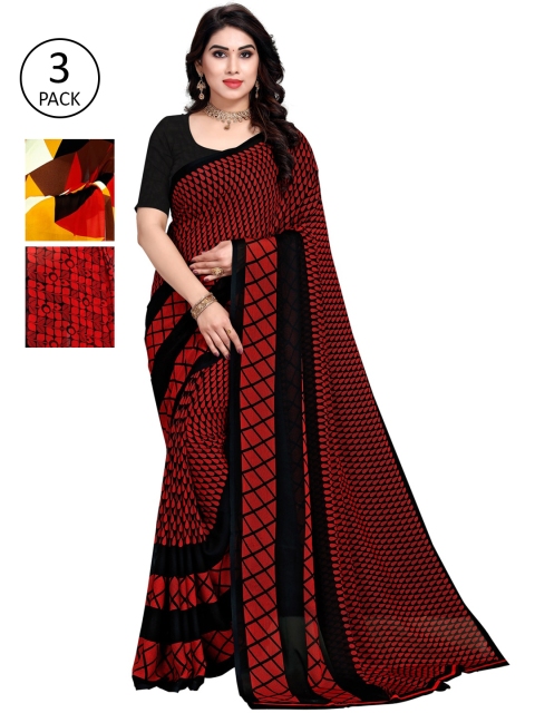 

KALINI Pack Of 3 Printed Saree, Red