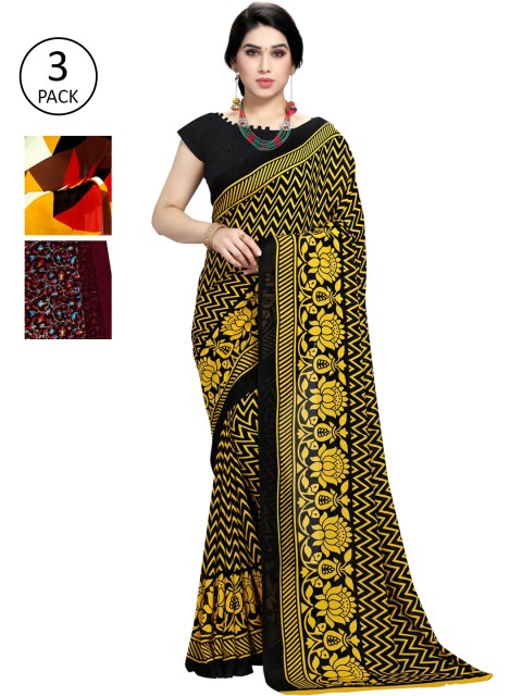 

KALINI Pack Of 3 Printed Sarees, Burgundy
