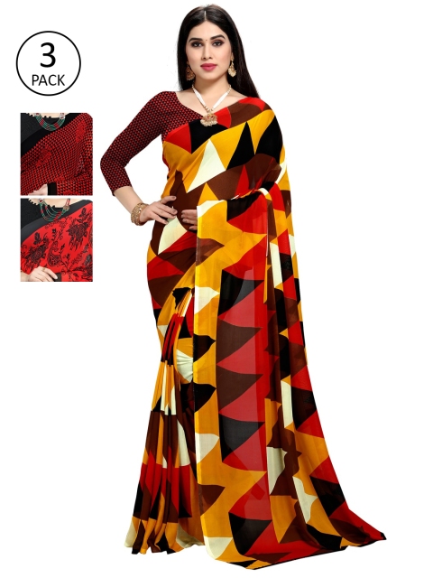 

KALINI Pack Of 3 Multicoloured Printed Sarees, Black