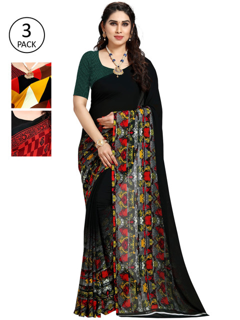 

KALINI Women Pack Of 3 Printed Saree, Red