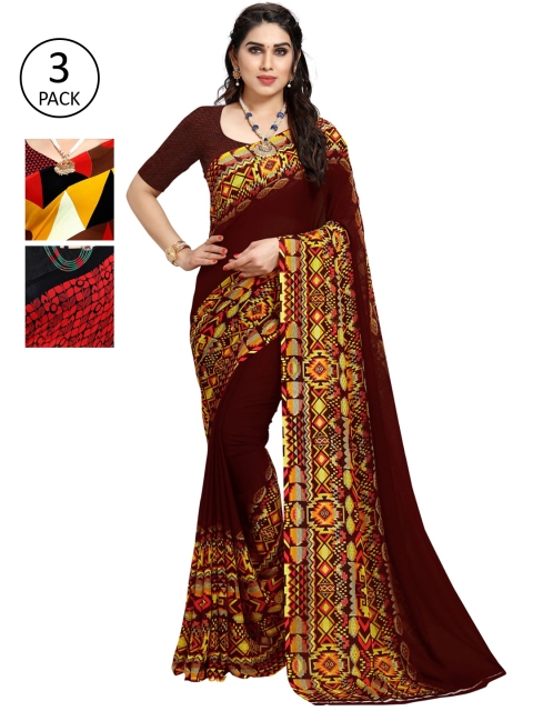 

KALINI Set of 3 Printed Sarees, Black