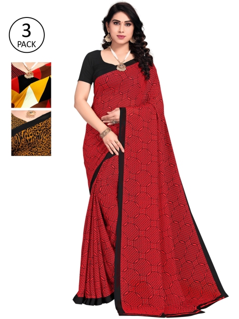 

KALINI Women Pack Of 3 Printed Saree, Red