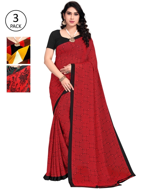 

KALINI Set of 3 Printed Sarees, Yellow