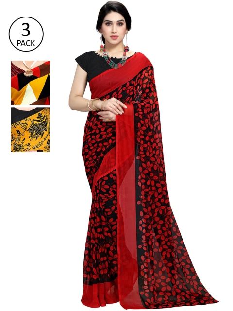 

KALINI Pack Of 3 Printed Saree, Red