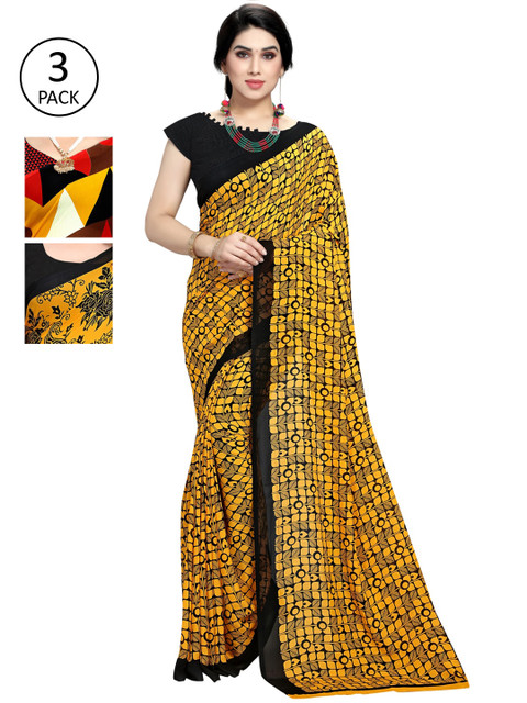 

KALINI Women Pack Of 3 Printed Saree, Yellow