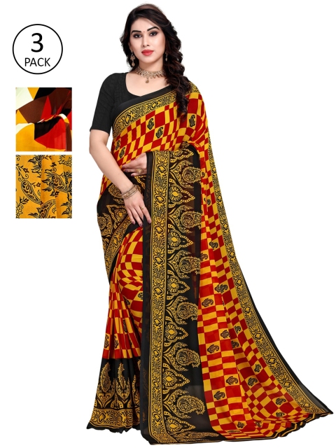 

KALINI Pack Of 3 Printed Sarees, Yellow