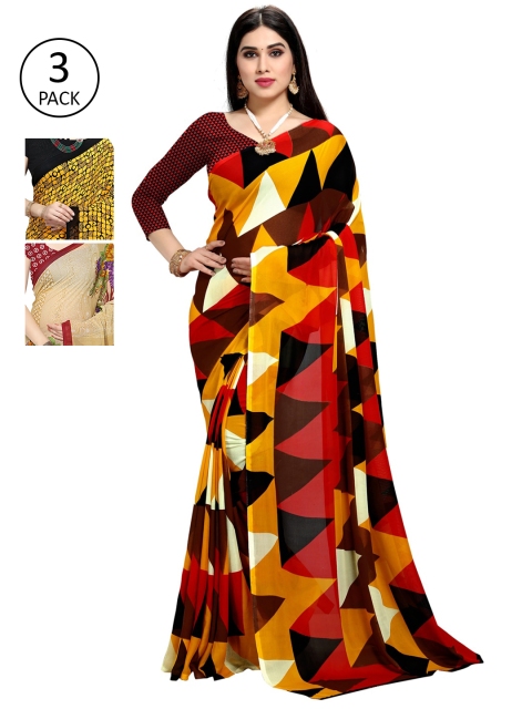 

KALINI Pack Of 3 Poly Georgette Printed Sarees, Black