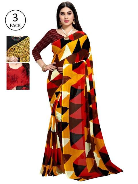 

KALINI Pack Of 3 Red & Yellow Saree