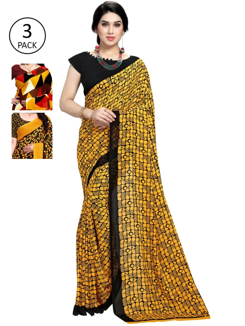 

KALINI Pack Of 3 Printed Saree, Black