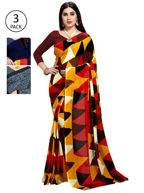 

KALINI Women Pack of 3 Poly Georgette Printed Saree, Multi