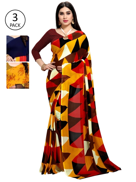

KALINI Women Pack Of 3 Printed Saree, Yellow