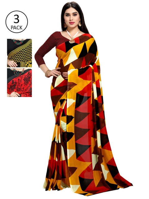 

KALINI Pack Of 3 Printed Saree, Black