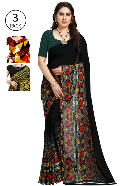

KALINI Pack Of 3 Poly Georgette Printed Sarees, Multi