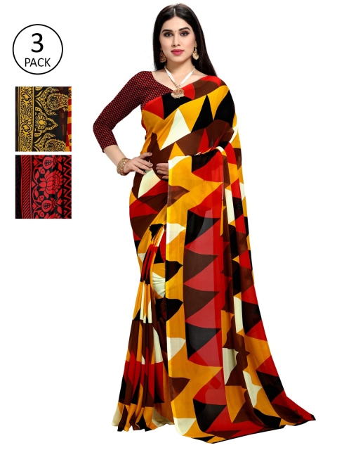 

KALINI Pack Of 3 Multicoloured Printed Sarees, Black