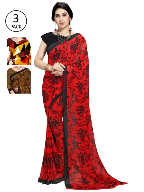 

KALINI Pack Of 3 Multicoloured Printed Sarees, Yellow