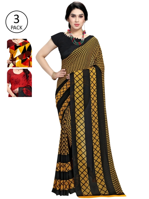 

KALINI Women Pack Of 3 Printed Saree, Red