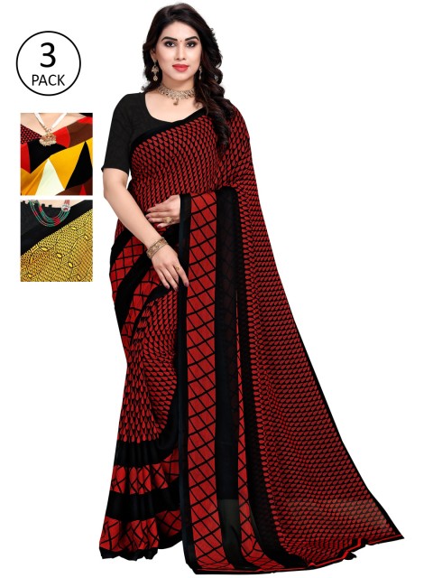 

KALINI Pack Of 3 Printed Sarees, Black