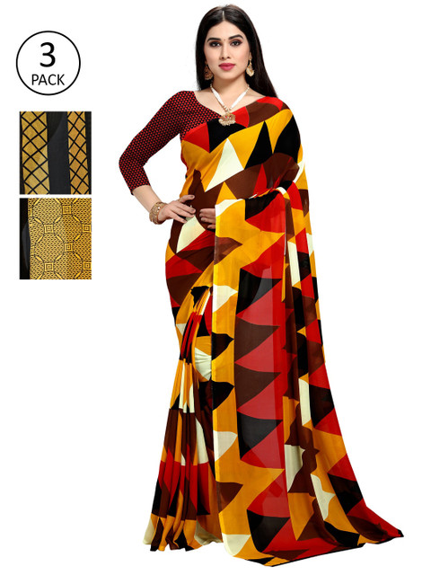 

KALINI Pack Of 3 Printed Saree, Yellow