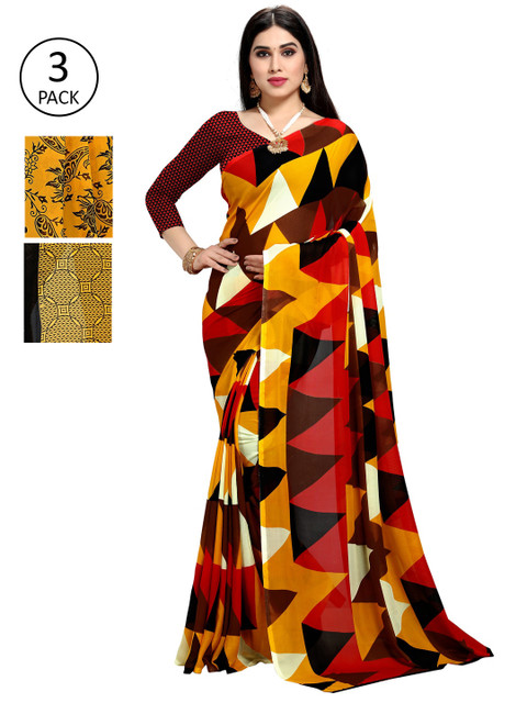 

KALINI Pack Of 3 Multicoloured Printed Sarees, Black