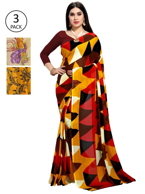 

KALINI Pack Of 3 Printed Sarees, Black