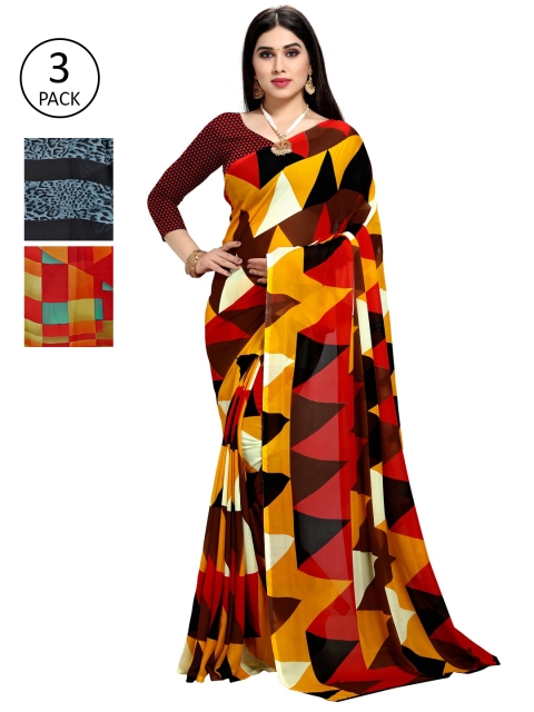 

KALINI Pack Of 3 Multicoloured Printed Sarees, Black
