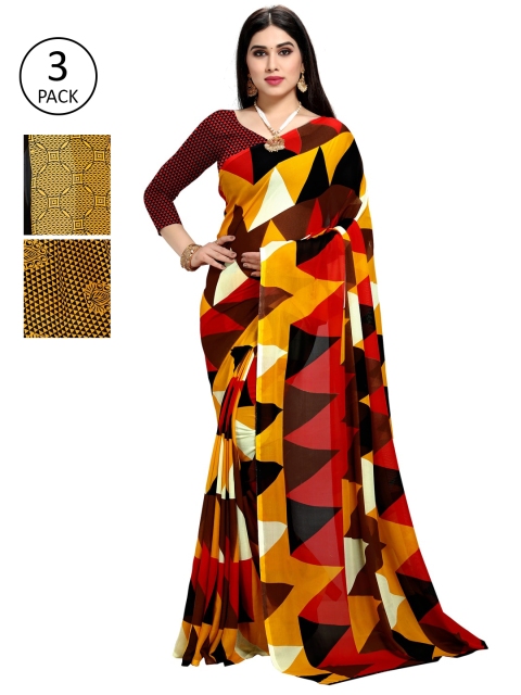 

KALINI Women Pack Of 3 Printed Saree, Yellow