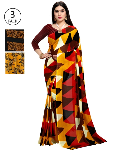 

KALINI Pack Of 3 Printed Saree, Black