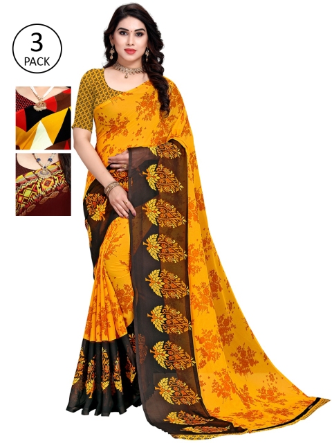 

KALINI Women Pack Of 3 Printed Saree, Red