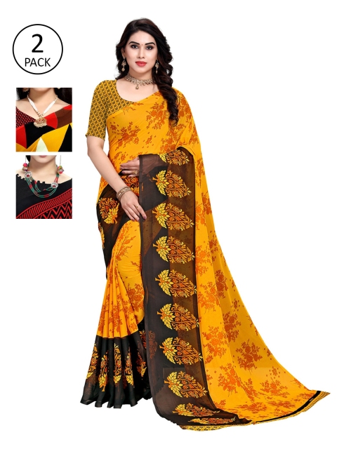 

KALINI Women Pack Of 3 Printed Saree, Yellow