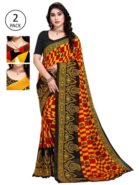

KALINI Pack Of 3 Printed Saree, Red