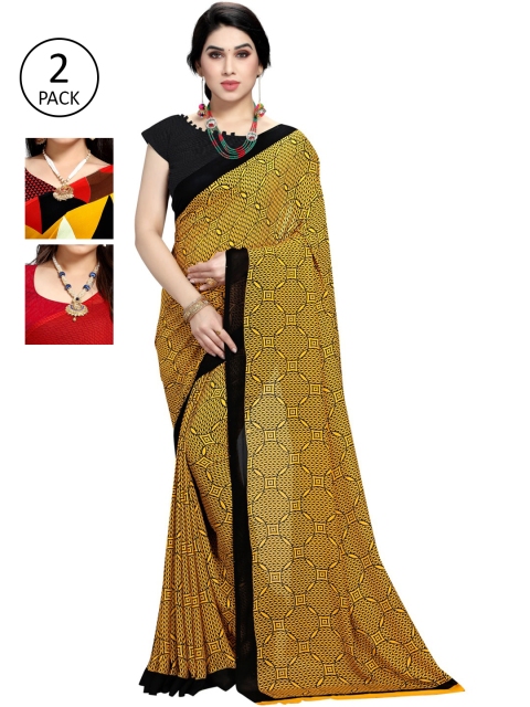 

KALINI Pack Of 3 Printed Sarees, Yellow
