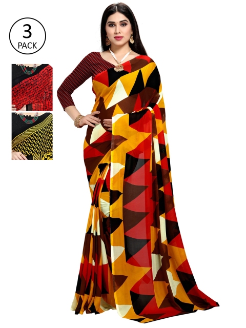 

KALINI Pack Of 3 Printed Saree, Mustard
