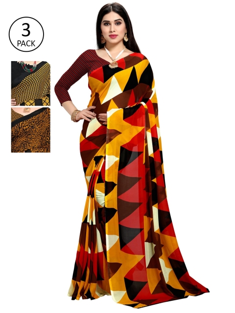 

KALINI Women Pack Of 3 Printed Saree, Yellow