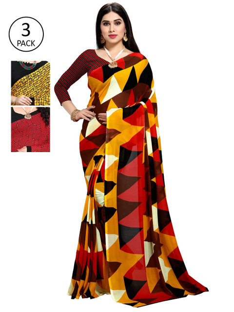 

KALINI Pack Of 3 Printed Sarees, Yellow