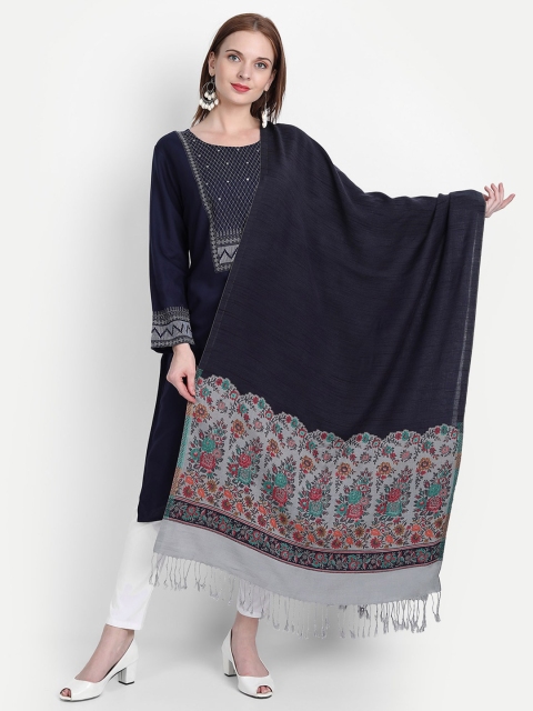 

HK colours of fashion Women Navy Blue Woven Design Stole