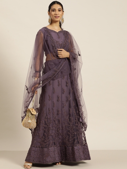 

Sangria Mauve Embroidered Semi-Stitched Lehenga & Unstitched Blouse With Dupatta