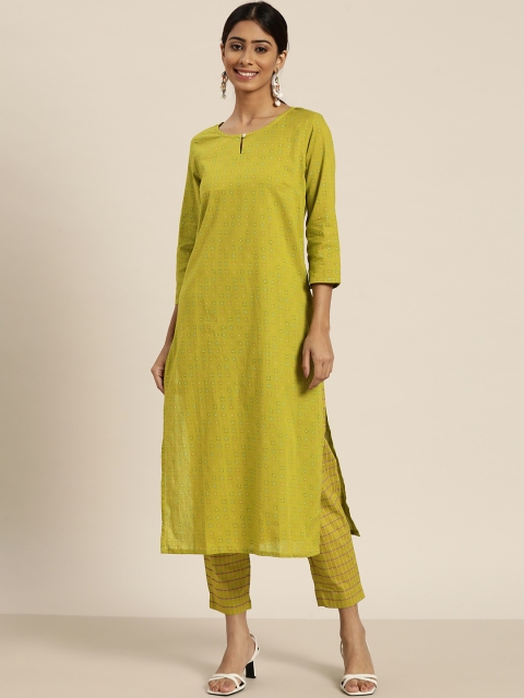 

Sangria Women Green Pure Cotton Printed Regular Kurta with Trousers
