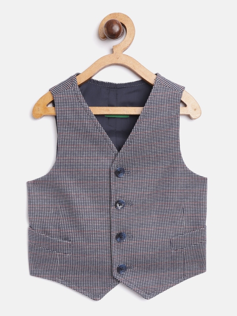 

United Colors of Benetton Boys Navy Blue & Red Self Design Waist Coat