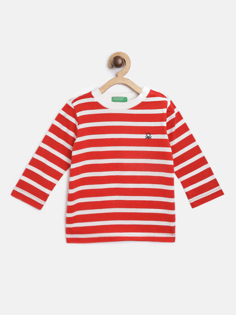 

United Colors of Benetton Boys Red & White Cotton Striped T-shirt