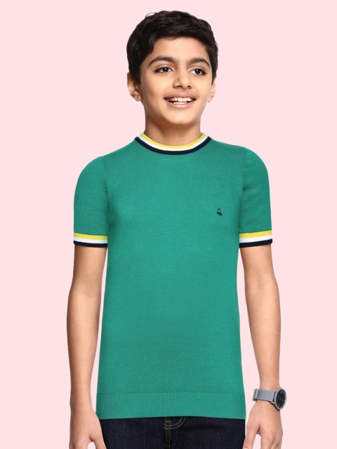 

United Colors of Benetton Boys Green Pure Cotton Solid Pullover