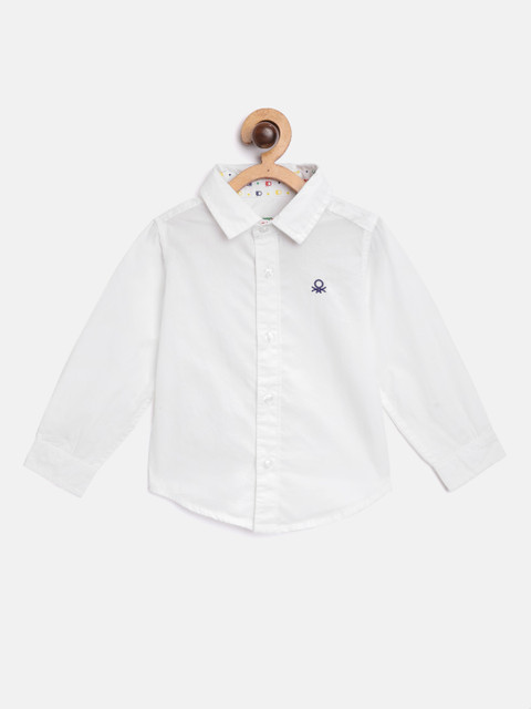 

United Colors of Benetton Boys White Solid Pure Cotton Poplin Shirt