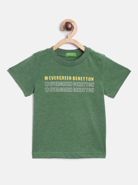 

United Colors of Benetton Boys Green Typography Printed T-shirt