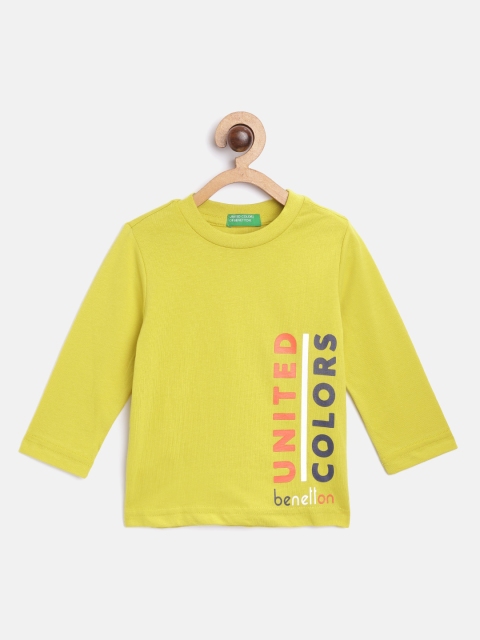 

United Colors of Benetton Boys Green & Red Brand Logo Print Cotton T-shirt