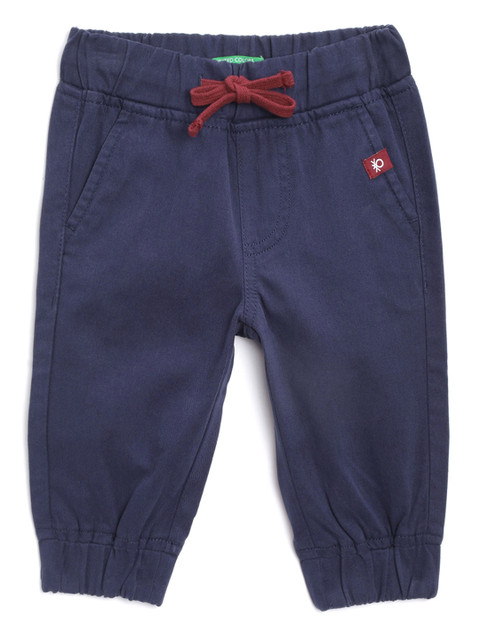 

United Colors of Benetton Boys Navy Blue Pure Cotton Solid Woven Joggers