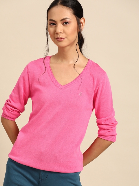 

United Colors of Benetton Women Pink Solid Pullover Sweater with Embellished Detail