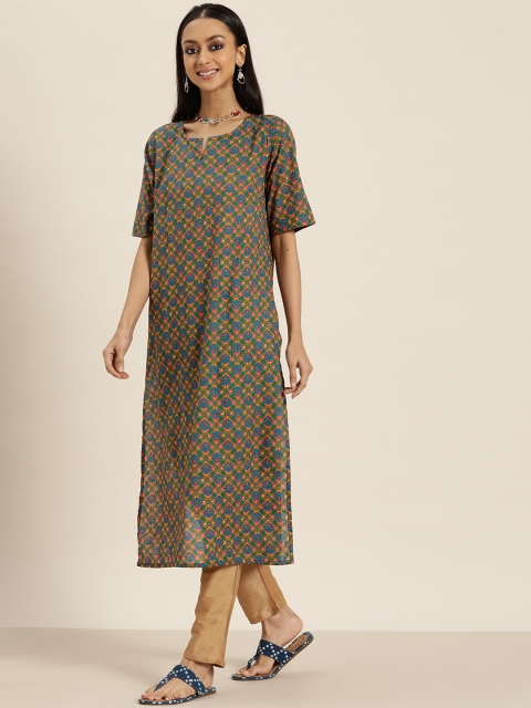 

Sangria Women Orange & Green Pure Cotton Ethnic Motifs Printed Kurta