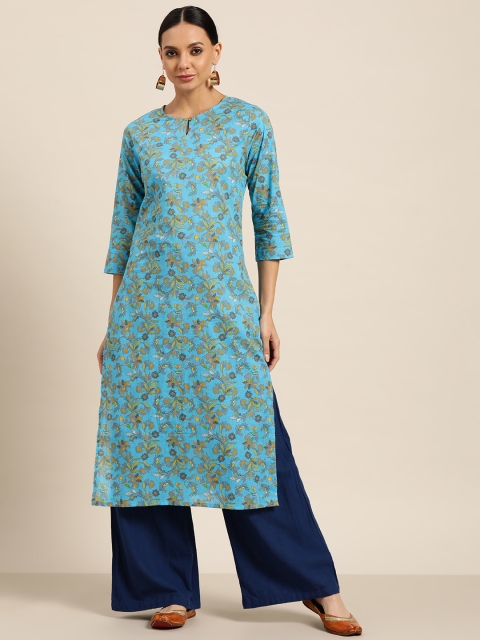 

Sangria Women Blue & Grey Ethnic Motifs Printed Cotton Kurta